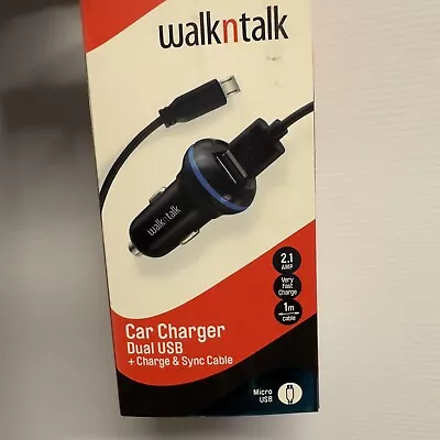 WalknTalk CAR CHARGER Dual USB + Charge & Symc  Cable  2.1 AMP 1m Android • $19.95