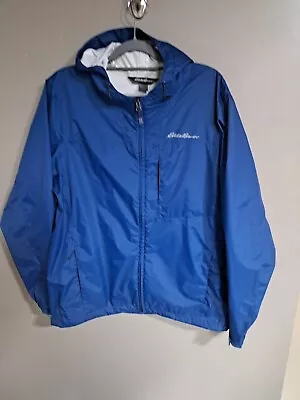 Large Eddie Bauer Blue WeatherEdge Wind Rain Mens Hood Full Zip Windbreaker  • $20.99