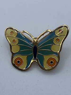 Butterfly Pin Brooch Blue Yellow Orange Gold 1 1/8 Inches Wings • $1.72