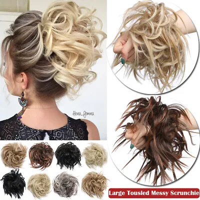 £9.50 • Buy Large Thick Messy Bun Hair Scrunchie Updo Cover Curly Hair Extensions As Human