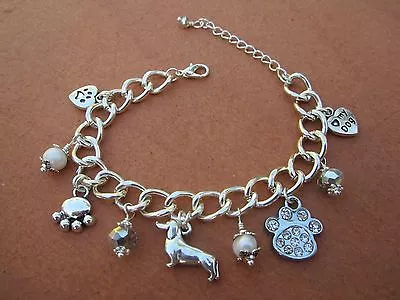  Dachshund Dog Charm Bracelet With Pearls & Silver Swarvoski Crystals • $25