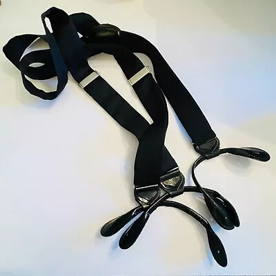 Vintage Black Silk Suspenders Braces With Button Attachments Brass • $39.99