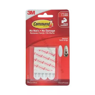 3M Command Damage-Free Hanging Hook Medium Refill Strips 9 Strips 1Kg 17021P • $6.74