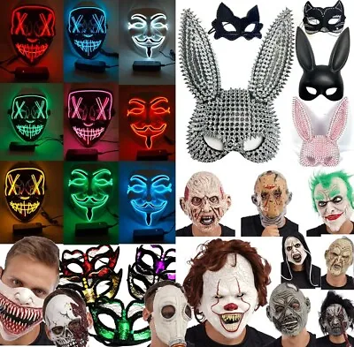 Halloween Mask Clown Mask Costume Bunny Mask Flashing Light Latex Mask Zombie • £9.99