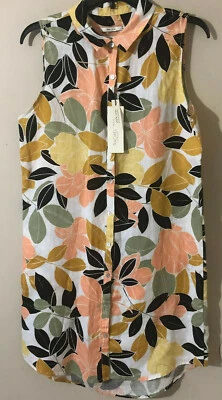 $29.96 • Buy Rachel Zoe 100% Linen Floral Shift Tunic Shirt Dress Button Up Multicolor Sz S
