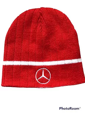 Vintage Mercedes Benz Beanie Toque Cap Reversible Red White Logo Adult OS EUC • $40.07