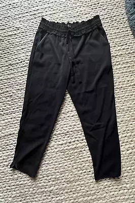 ZARA  Black Silky Relaxed Fit Pull On Trousers Drawstring & Elastic Waist Sz M • £10