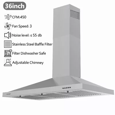 36in Wall Mounted Range Hood 450CFM Stainless Steel Kitchen Cook Vent LED New • $155.99