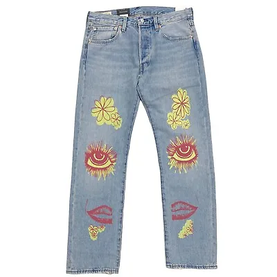 Levi's 501 Original Fit Men's Jeans Painted 'Crazy Leg Love' 60's Print • $44.99