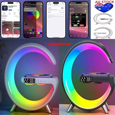 Atmosphere Light Wireless Charger Alarm Clock Smart Desk Lamp Bluetooth Radio • $23.99