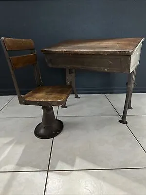 Vintage School Desk Chair Wooden Lift Top • $150