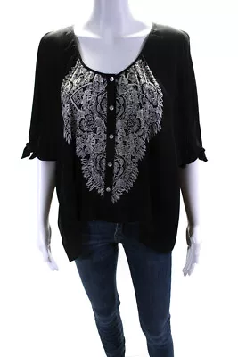 Madison Marcus Womens Silk Abstract Print Buttoned Blouse Top Black Size XS • $42.69