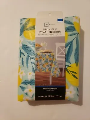 NEW Mainstays PEVA Vinyl Tablecloth Rectangle 60  X 102 -Lemons/Blue Floral • $17