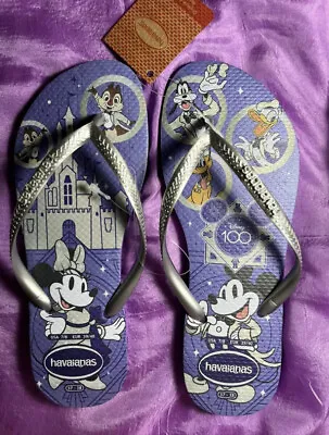 Mickey And Minnie Mouse Disney 100 Flip Flops For Adults By Havaianas Size 6 NEW • $34.99