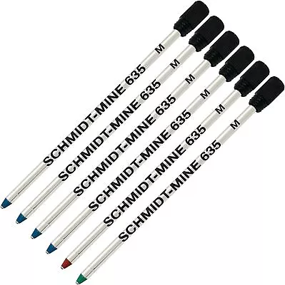 Schmidt 635 D1 Mine Ballpoint Refill- Blue Red Green Ink- Tip 0.7mm- Pack Of 6 • $8.95