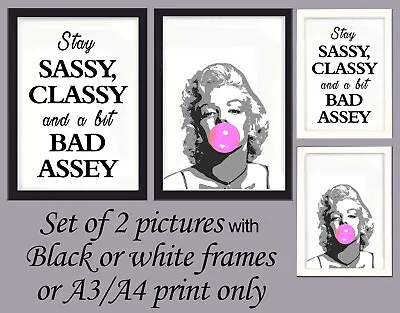 £9.95 • Buy Marilyn Monroe Prints Wall Art Set Of 2 Wording A3 A4 Picture Poster Bubblegum