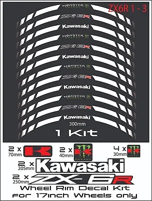 KAWASAKI ZX-6R Ninja Motorcycle Wheel Rim Stickers Decals Stripes Kit. • £11.99