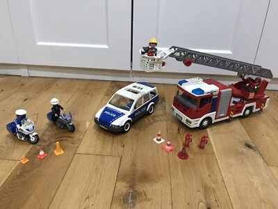 Playmobil Emergency Vehicles. Fire Engine Police Car Motorbikes & Figures • £12.50