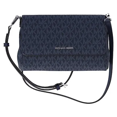 Michael Kors Jet Set Medium Convertible Pouchette Crossbody Navy MK Signature • $79