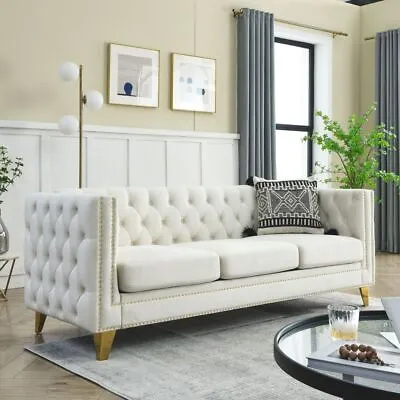 Modern Velvet Sofa 3-Seater Upholstered Button Tufted Couch Living Room Sofa • $539.99