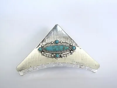 Turquoise Blue Triangle Shiny Metal Native Tribal Hair Claw Clip Fine Thin Hair • $15.95