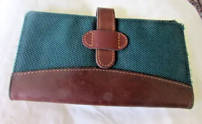 Vintage Contrasting Army Green Twill Burgundy Leather Bi-fold Wallet • $5