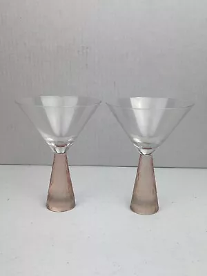 Artland Prescott Martini Glasses Peach Frosted Stem Honeycomb Set Of 2 • $28