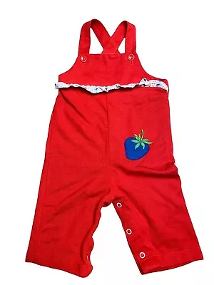 Vintage 70s Health Tex Strawberry Patch Overalls 9 Months Made In USA • $42.71