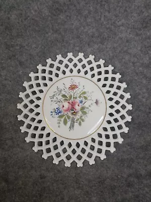 Vintage Anchor Hocking Milk Glass Lace Edge Open Lattice Floral Serving Platter  • $13.58