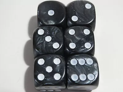 NEW Dice Set Of 6 D6 (16mm) - Pearl Black With White Inking • $7.64