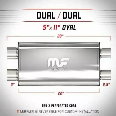 MAGNAFLOW UNIVERSAL MUFFLER 12569 5 X11  Tru-X OVAL STAINLESS 3  IN/ 2.5  OUT • $214.49