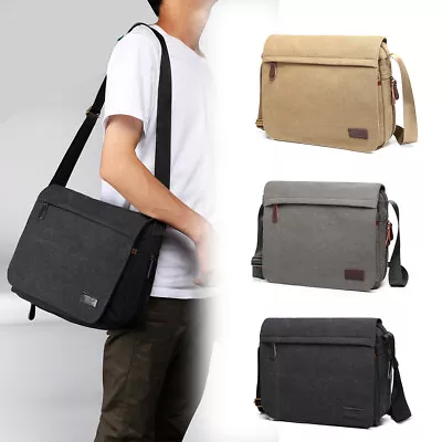 Men Classic Expanding Messenger Bag Canvas Shoulder Bag School Crossbody Handbag • £11.96