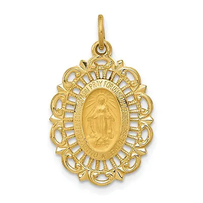 14k Yellow Gold Miraculous Medal Our Lady Of Graces Oval Filigree Pendant • $293.99