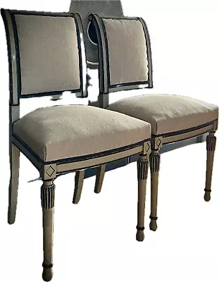 Antique French Chairs Pair Of Louis Xvi Style Salon Chairs Re-upholstered 19th C • £365