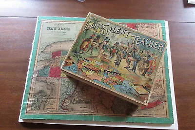 Clemens' Silent Teacher Dissected Map Of New York 1880's Antique Puzzle W/ Box • $499