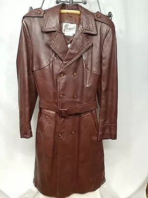 VTG Berman's The Leather Experts Men's 40L Burgundy Genuine Leather Trench Coat • $54.95