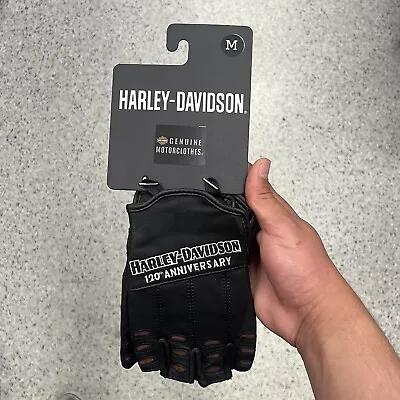 NWT Harley Davidson 120th Anniversary True North Fingerless Leather Gloves Men • $49.95