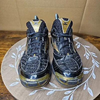 Womens Mizuno Wave Lightning 6 Black And Gold Volleyball Shoes Size 9 • $15