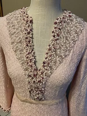 Vintage Beaded Sequin Embellished Dress 50's Florence Lustig Lace V-Neck • $125