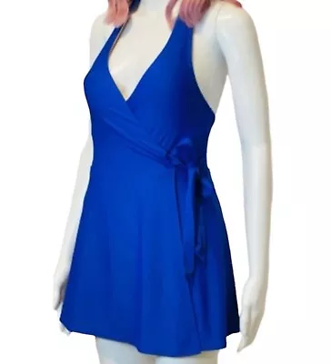 J Crew Halter Wrap Swim Dress  Modest Royal Blue Womens Size 4 • $34