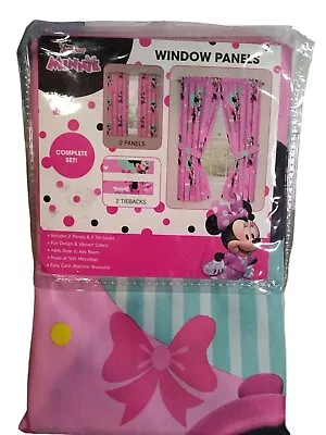 New Disney Junior Minnie Mouse 2 Window Panels With 2 Tie Backs 82  By 63  • $14.95