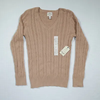 St. Johns Bay V-Neck Sweater Womens Size Small Cable Knit Long Sleeve Pullover • $10.95