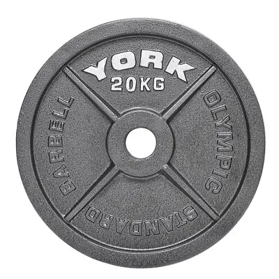 York 2  Olympic Cast Iron Weight Plates For 2 Inch Barbells & Dumbbell Bars • £38.99