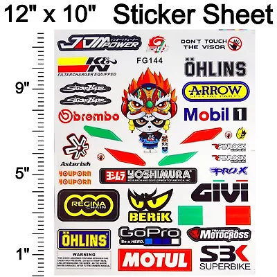 33pc 12 X10  Sticker Decal Sheet - Motorcycle MX Dirt Bike Sponsors Logos • $12.95