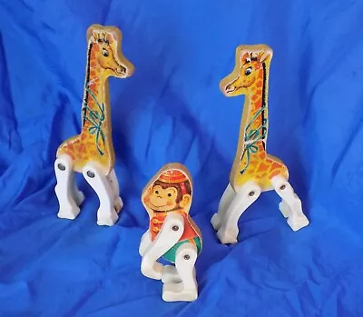 Fisher Price Circus Animals Wooden W Plastic Legs Giraffes Monkey Vintage 1960s • $11.98