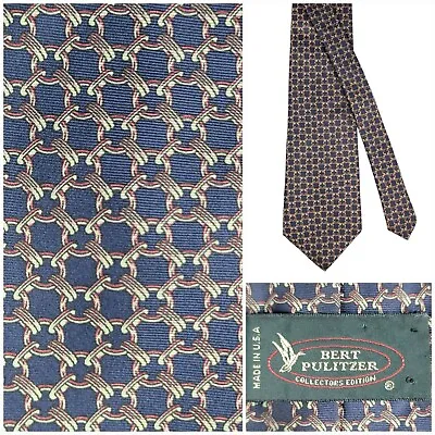 Vintage Bert Pulitzer Tie Men Blue Silk Necktie Classic Horse Bit Equestrian • $14.99