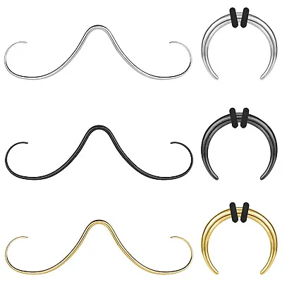 2Pcs Stainless Steel Septum Rings Mustache Bull Horn Nose Piercings Ear Jewelry • $6.39