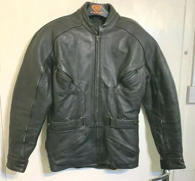 VINTAGE 80s HEAVY LEATHER MOTORCYCLE TOURMASTER JACKET SIZE XS TOUR LINE SCHUH • $61.01
