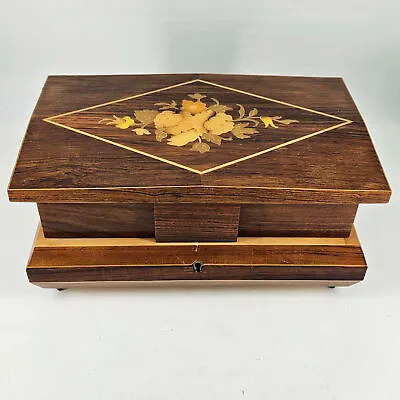Vintage Inlaid Wood Reuge Movement Music Jewelry Box Italy Love Story No Key • $78