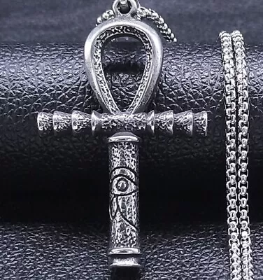 Silver Egyptian Ankh Cross Key Of Life Pharoah Guardian Pendant Necklace F2 • £9.95